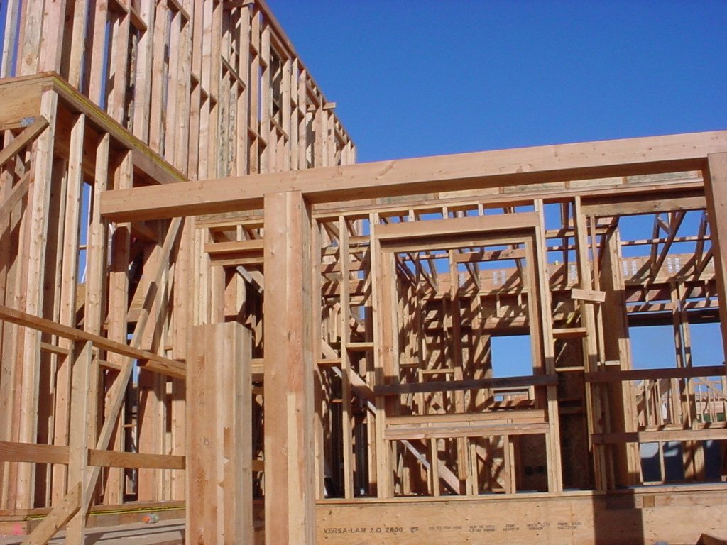 Wooden frame of a house that Built Strong Exteriors is building.