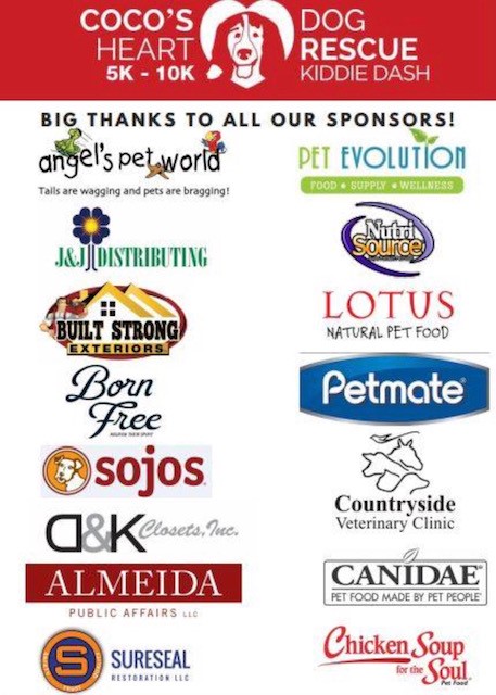 Coco's Dog Heart Rescue race sponsors.